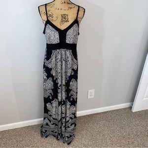 APT. 9 Black White V-Neck Sleeveless Maxi Dress Size L